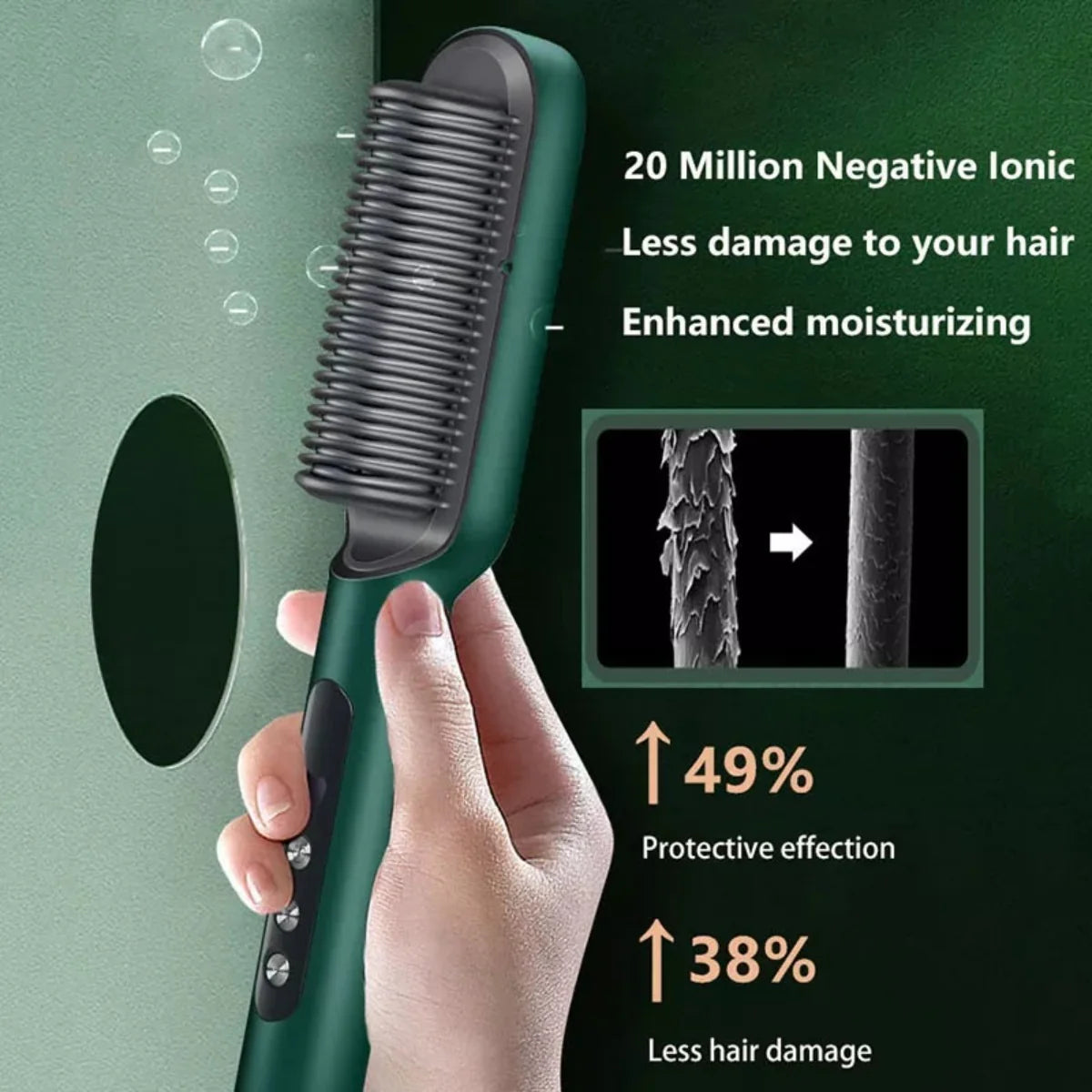 Professional Electric Hair Straightener Brush Heated Comb Straight & Curly Styling Tool