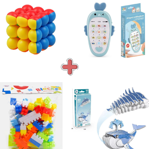 Magic Speed Cube 3x3 Puzzle Toys + Mobile phone Learning Machine Toy + Animal 3D Paper Puzzle For Kids + Building Blocks For Kids